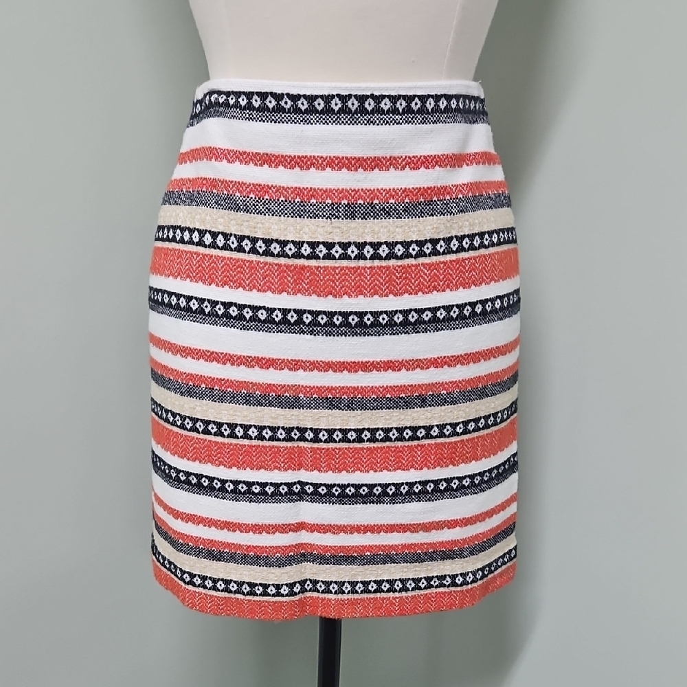 LOFT Striped Short Pencil Skirt Womens Lined Boho Print Autumn Fall Size 2P